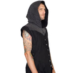 'Hooded Doublet' Steampunk Vest - Black/Stone Black - zootzu