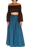 'Pixie Shirt' Womens Belly Showing Top Peasant Blouse - Brown