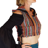 'Pixie Shirt' Womens Belly Showing Top Peasant Blouse - Black