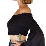 'Pixie Shirt' Womens Belly Showing Top Peasant Blouse - Black