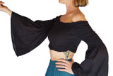 'Pixie Shirt' Womens Belly Showing Top Peasant Blouse - Black