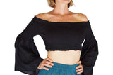 'Pixie Shirt' Womens Belly Showing Top Peasant Blouse - Black