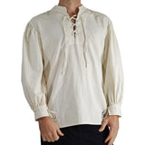 'Merchant' Renaissance Shirt, High Collar - Cream/Off White - zootzu