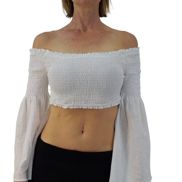 'Pixie Shirt' Womens Belly Showing Top Peasant Blouse - White