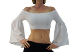 'Pixie Shirt' Womens Belly Showing Top Peasant Blouse - White