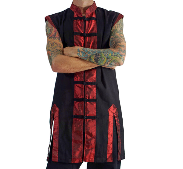 Long Pirate Vest, Silk Trim - Red - zootzu