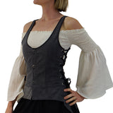 'Long Petal Vest' Viking Steampunk Medieval Bodice - Stone Gray