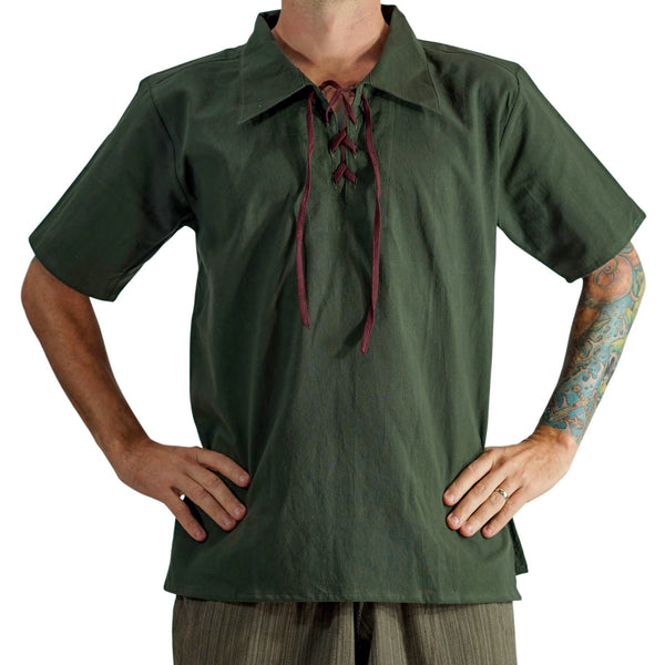 'Merchant' Renaissance Shirt, Short Sleeves - Green - zootzu