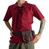 'Merchant' Renaissance Shirt, Short Sleeves - Red/Maroon - zootzu