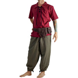 'Merchant' Renaissance Shirt, Short Sleeves - Red/Maroon - zootzu