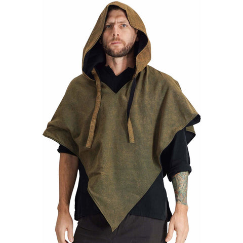 'Hooded Cowl'  Medieval Half Cloak - Stone Green/Black