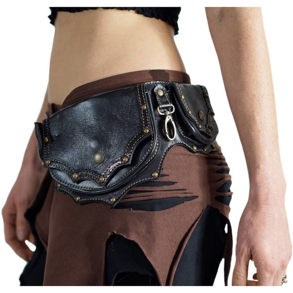 Grande' Boho  Leather Utility Belt - Black - zootzu