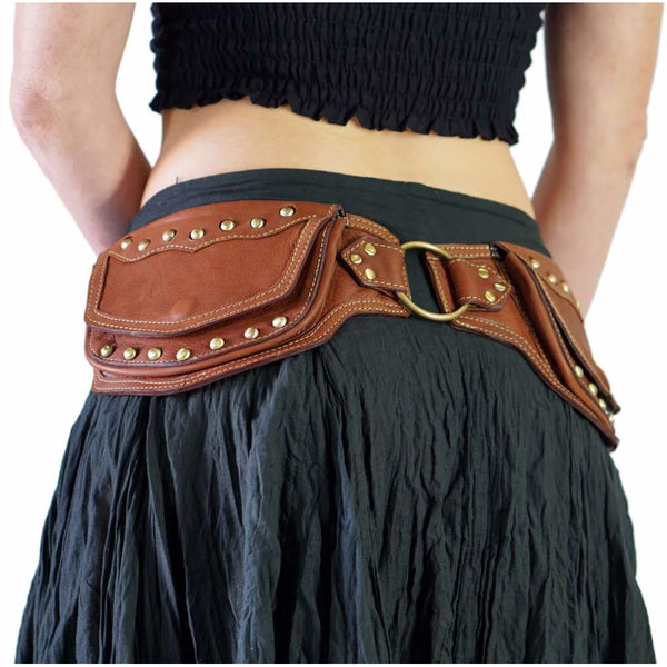 'Scallop' Leather Utility Belt - Brown - zootzu