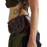 'Double Leaf Diamond' Leather Utility Belt- Brown - zootzu