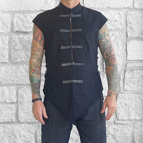 'Doublet' Vest, Frog Clasps  - Black/Grey