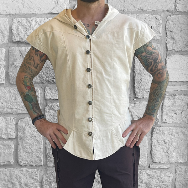 'Hooded Doublet' Steampunk Vest - Natural/Cream