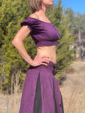 'Peasant Crop Top' Belly Showing Blouse - Dark Purple