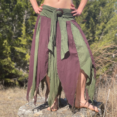 'Petal' Long Renaissance/Pirate Skirt - Green/Brown