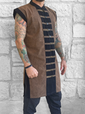 'Long Pirate Vest' - Stone Brown/Metal Buttons