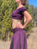 'Peasant Crop Top' Belly Showing Blouse - Dark Purple