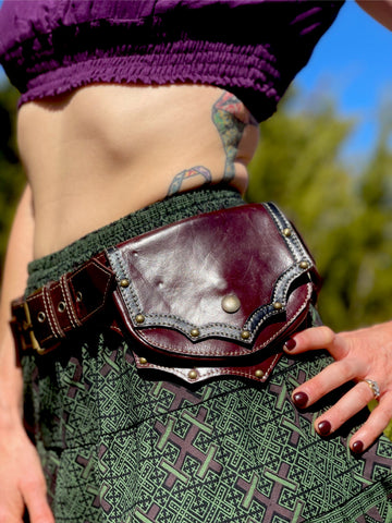 'Grande' Boho Leather Utility Belt -  Dark Brown