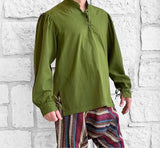 'Merchant High Collar' Renaissance Shirt - Fern Green