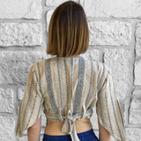 'Wrap Around Crop Top' Pirate Shirt - Patterned Cream