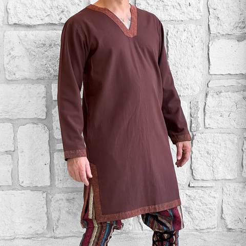 'Viking Shirt' Long Sleeves Medieval - Dark Brown