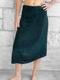 'Wrap Around Skirt' Short Embroidered - Green